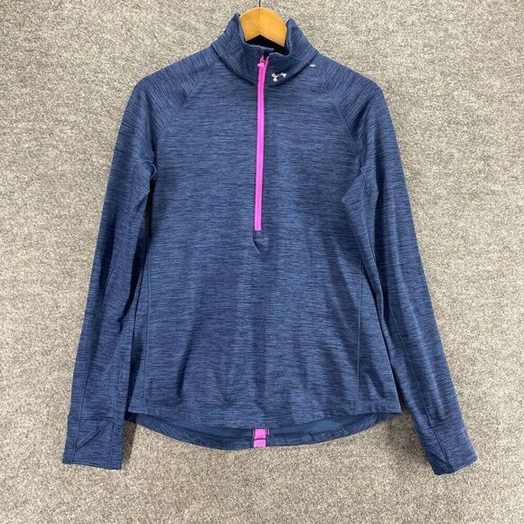 Under Armour Activewear Top Women L Large Blue High Neck Zipper Cold Gear Solid - Picture 1 of 9